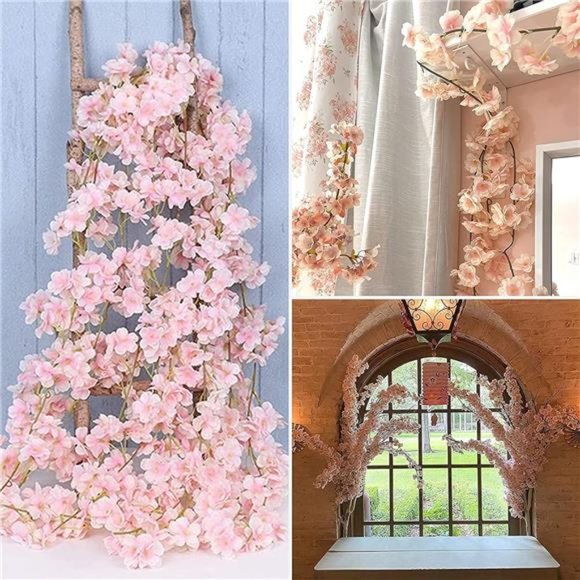 4pcs Artificial Cherry Blossom Flower Vines Artificial Flowers Outdoor Hanging - Picture 6 of 7